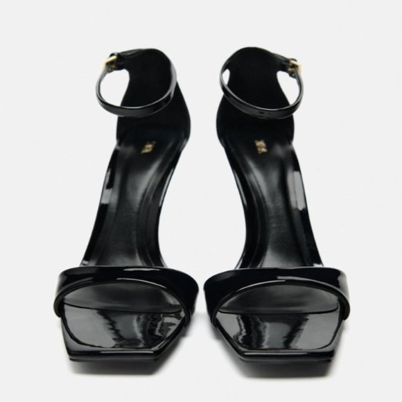 NWT Zara Black Patent Leather Wedge Sandals (Size 38/7.5) - Picture 6 of 10
